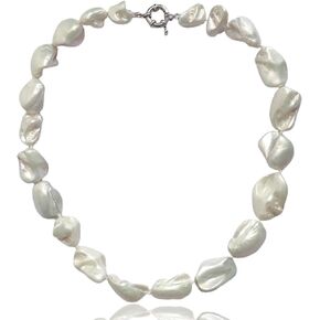 Chunky Freshwater Pearl Choker Necklace for Women - Beaded White Pearl Collar Necklace with Shell Accent, Graduation Gifts for Her