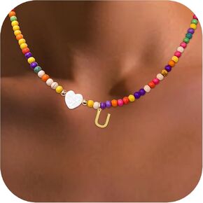 Colorful Beaded Initial Necklaces for Women Girls Gifts, Gold Plated Letter Choker Necklace for Mother's Day Gift from Daughter Son