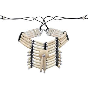 outROAR Gear Breastplate Choker Necklace Native American Indian Style, Buffalo Bone - Handmade Traditional Hairpipe Beads - Adjustable Bone Choker for Women and Men Beige Tan