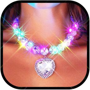 Zoestar Light Up Rhinestone Choker Necklace Jewelry Silver Sparkly Glowing Heart Crystal Pendant Necklaces for Women