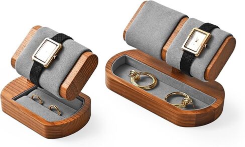 Solid Wood Watch Stand Display Watch Ring Earrings Stand for Men and Women Jewelry Bracelet Wristwatch Organizer for Store and Home(Single) in Saudi Arabia