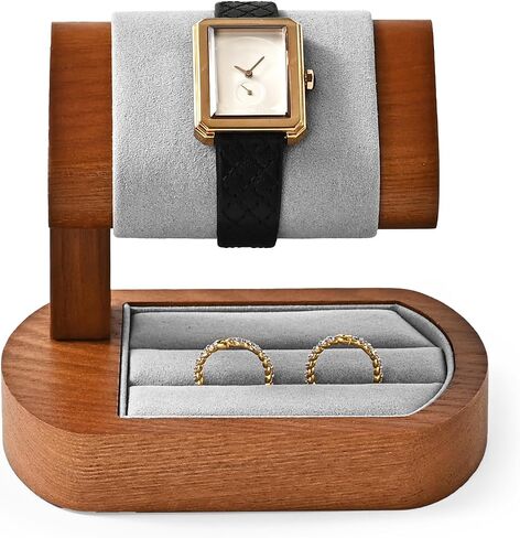 Solid Wood Watch Stand Display Watch Ring Earrings Stand for Men and Women Jewelry Bracelet Wristwatch Organizer for Store and Home(Single) in Saudi Arabia