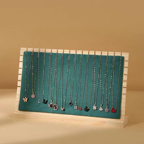TANG SONG 9.2'' x 15.6'' Horizontal Wooden Flannelette Necklace Display Stand - Soft Mat Jewelry Organizer for Multiple Bracelets & Chains (Beige, Extra Large) in Saudi Arabia
