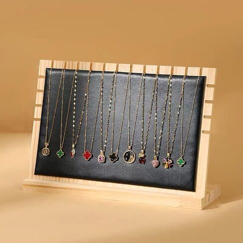 TANG SONG 9.2'' x 15.6'' Horizontal Wooden Flannelette Necklace Display Stand - Soft Mat Jewelry Organizer for Multiple Bracelets & Chains (Beige, Extra Large) in Saudi Arabia