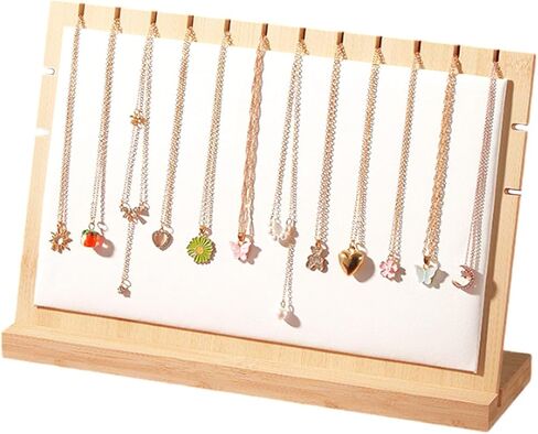 TANG SONG 9.2'' x 15.6'' Horizontal Wooden Flannelette Necklace Display Stand - Soft Mat Jewelry Organizer for Multiple Bracelets & Chains (Beige, Extra Large) in Saudi Arabia