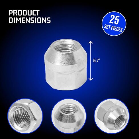 قطارة بولت 1/2"-20 صواميل ذات نهاية مفتوحة مع مقعد مخروطي (مجموعة من 24)، 3/4" 19 ملم صواميل عجلة مطلية بالكروم - m12x1.5 صواميل العروة - 7 مفتاح صواميل لوجو متوافق مع دودج داكوتا وجيب رانجلر in Kuwait