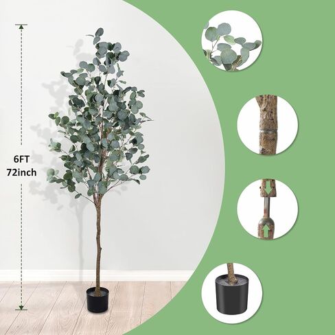 Artificial Eucalyptus Tree, 6FT Tall Faux Eucalyptus Tree, Artificial Plants with Realistic Trunk and Lifelike Leaves for Home Office Decor 6FT Fake Eucalyptus Tree for Home House Office Décor. in Saudi Arabia