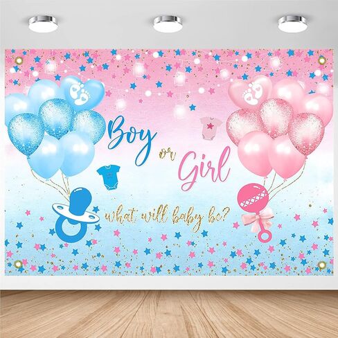 Avezano Gender Reveal Backdrop Boy or Girl Sign Banner Blue and Pink Stars Dots Balloon Theme Baby Gender Reveal Party Decorations Gender Reveal Party Supplies 70.8 x 43.3 Inch in Saudi Arabia