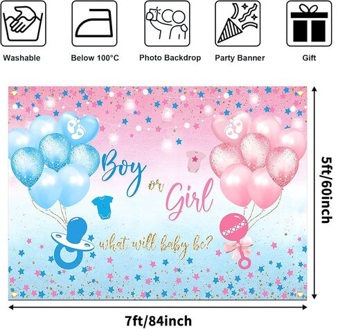 Avezano Gender Reveal Backdrop Boy or Girl Sign Banner Blue and Pink Stars Dots Balloon Theme Baby Gender Reveal Party Decorations Gender Reveal Party Supplies 70.8 x 43.3 Inch in Saudi Arabia