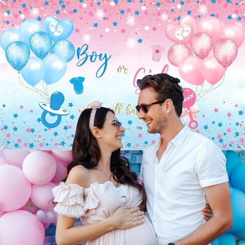 Avezano Gender Reveal Backdrop Boy or Girl Sign Banner Blue and Pink Stars Dots Balloon Theme Baby Gender Reveal Party Decorations Gender Reveal Party Supplies 70.8 x 43.3 Inch in Saudi Arabia