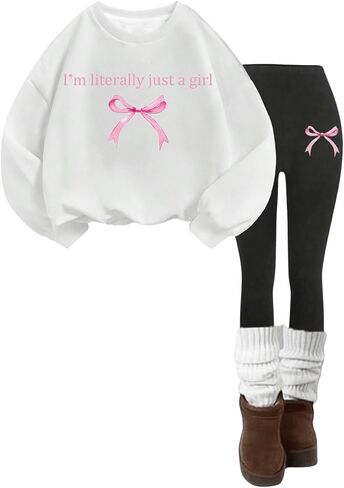 WDIRARA Girl's 2 Piece Leopard Print Graphic Pullovers and Leggings Set Long Sleeve Fall Winter Clothing Sets in Saudi Arabia
