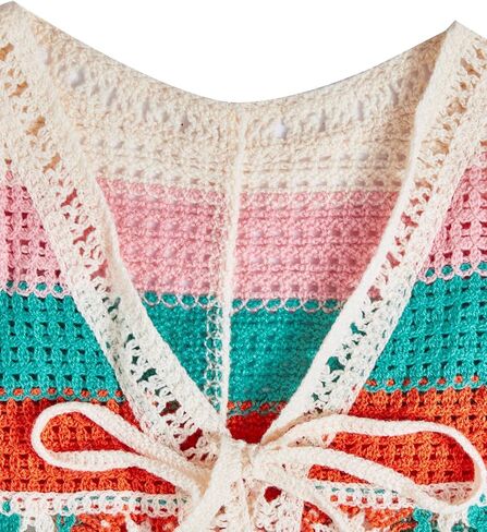 Verdusa Women's Boho Floral Crochet Sweater Vest Tie Front Knitted Sleeveless Cardigan in Saudi Arabia