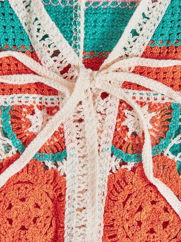 Verdusa Women's Boho Floral Crochet Sweater Vest Tie Front Knitted Sleeveless Cardigan in Saudi Arabia