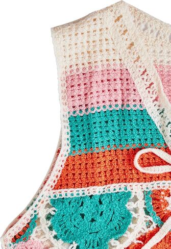 Verdusa Women's Boho Floral Crochet Sweater Vest Tie Front Knitted Sleeveless Cardigan in Saudi Arabia