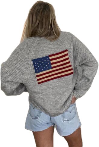 American Flag Knit Sweater Cardigan for Women USA Flag Star Stripe Print Open Front Vintage Knitwear Cardigans in Saudi Arabia