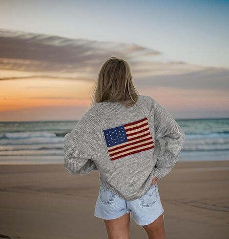 American Flag Knit Sweater Cardigan for Women USA Flag Star Stripe Print Open Front Vintage Knitwear Cardigans in Saudi Arabia