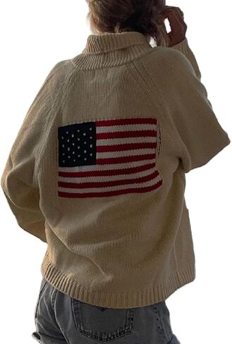 American Flag Knit Sweater Cardigan for Women USA Flag Star Stripe Print Open Front Vintage Knitwear Cardigans in Saudi Arabia