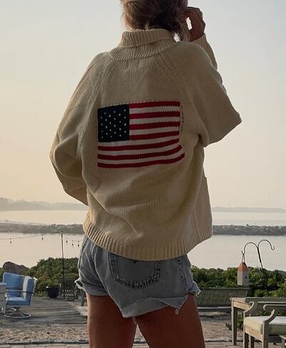 American Flag Knit Sweater Cardigan for Women USA Flag Star Stripe Print Open Front Vintage Knitwear Cardigans in Saudi Arabia