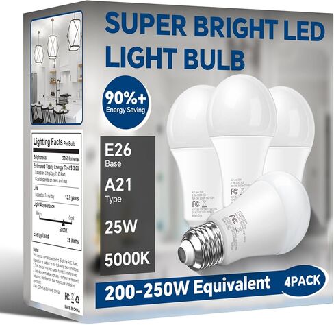 لمبة إضاءة LED مكافئة 200 وات، لمبة LED فائقة السطوع 2800 لومن A21، ضوء النهار 5000 ك، توفير الطاقة 25 وات، قاعدة متوسطة E26، 120 فولت للمرآب والمستودعات والمتجر وغرفة المعيشة، غير قابلة للتعتيم، عبوتان in Saudi Arabia