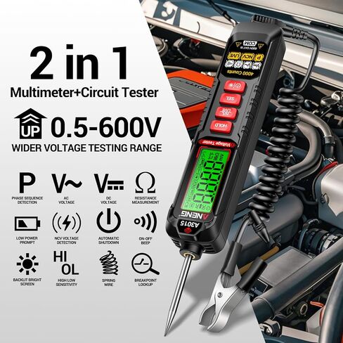 ANENG 0.5V-600V Multimeter ، AC/DC ضوء اختبار السيارات ، اختبار دائرة الجرس مع مسبار حاد ، ضوء مؤشر القطبية ، قلم اختبار الصمامات الجهد الجهد مع مقطع التمساح لسيارة سيدان ، سيارات الدفع الرباعي ، RV ، شاحنة in Kuwait
