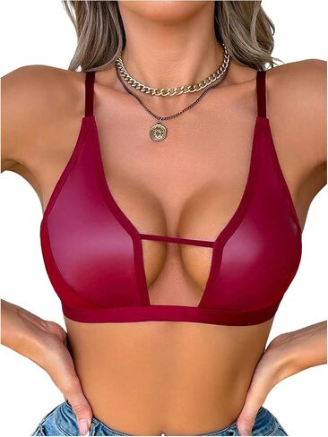 Soly Hux Bras for Women Pu Leather Bra Contraving Mesh Bralette in Kuwait