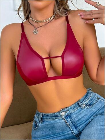 Soly Hux Bras for Women Pu Leather Bra Contraving Mesh Bralette in Kuwait