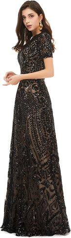 Women's Short Sleeves Sequins Sweep-Train Mermaid Evening Dress in Saudi Arabia