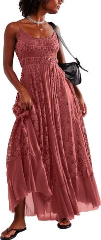 Gacaky Summer Dress for Women Casual Lace Floral Embroidered Bohemian Maxi Dress Flowy A Line Beach Long Dress in Kuwait