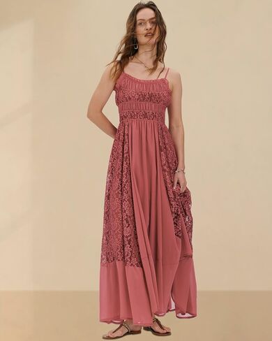 Gacaky Summer Dress for Women Casual Lace Floral Embroidered Bohemian Maxi Dress Flowy A Line Beach Long Dress in Kuwait