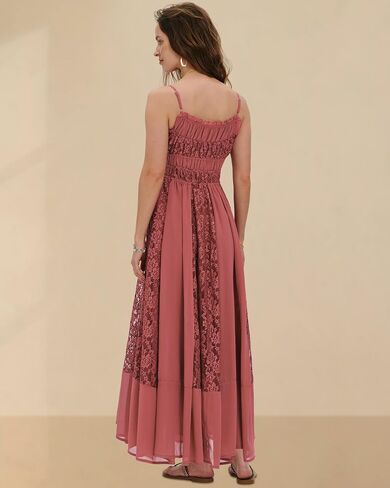 Gacaky Summer Dress for Women Casual Lace Floral Embroidered Bohemian Maxi Dress Flowy A Line Beach Long Dress in Kuwait