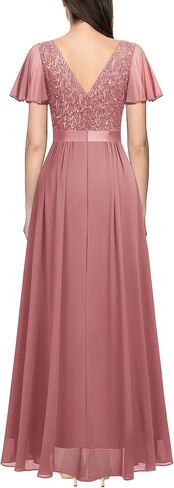 Miusol Women's V-Neck Sequin Lace Classy Ruffle Sleeve Bridesmaid Maxi Dress in Saudi Arabia