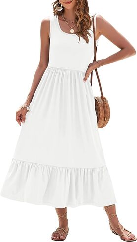 AUSELILY Womens Summer Dresses 2025 Sleeveless Maxi Dress Square Neck Casual Tiered Long Dress with Pockets in Saudi Arabia