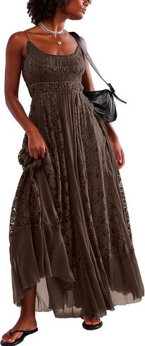 Gacaky Summer Dress for Women Casual Lace Floral Embroidered Bohemian Maxi Dress Flowy A Line Beach Long Dress in Kuwait