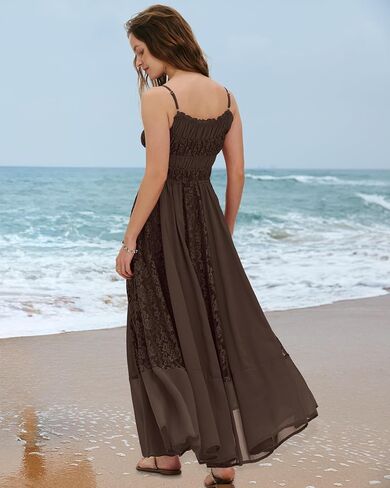 Gacaky Summer Dress for Women Casual Lace Floral Embroidered Bohemian Maxi Dress Flowy A Line Beach Long Dress in Kuwait