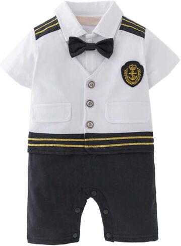 stylesilove Baby Toddler Boys Pilot Short Sleeve Cotton Romper Bow-tie Vest All-in-One Halloween Outfit in Saudi Arabia