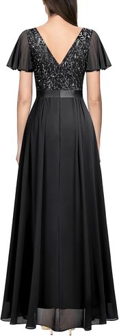Miusol Women's V-Neck Sequin Lace Classy Ruffle Sleeve Bridesmaid Maxi Dress in Saudi Arabia