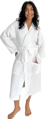 Muslin Bathrobe, Organic 100% Turkish Cotton, Natural and Absorbent Robe for Women and Men in Saudi Arabia