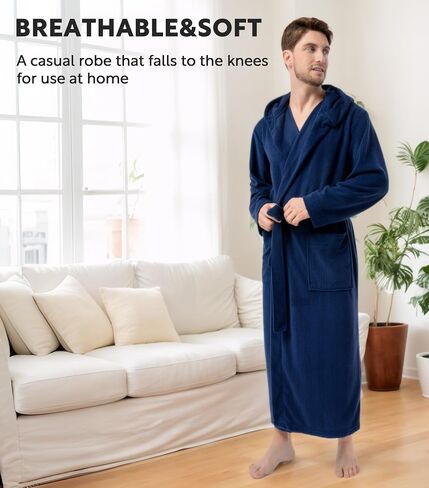 DAVID ARCHY Men's Robe Long Sleeve Lightweight Knit Bathrobe,Comfort Knee Length Hood Sleepwear in Saudi Arabia