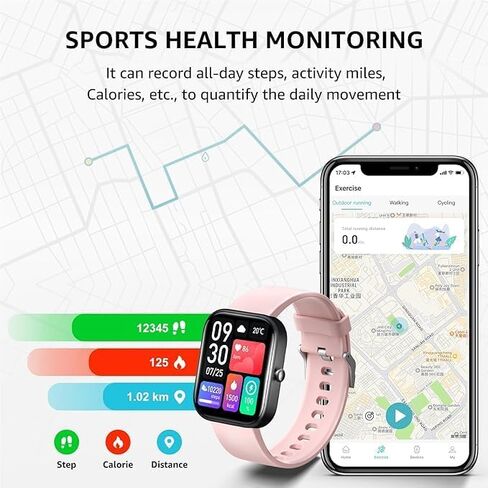 جهاز تعقب اللياقة البدنية، ساعة ذكية، ساعة مراقبة ضغط الدم، شاشة لمس ملونة عالية الدقة 2 بوصة مع مراقب معدل ضربات القلب، متتبع النوم IP68 مقاوم للماء، نظام تحديد المواقع العالمي، متتبع النشاط للنساء والرجال (ذهبي) in Saudi Arabia