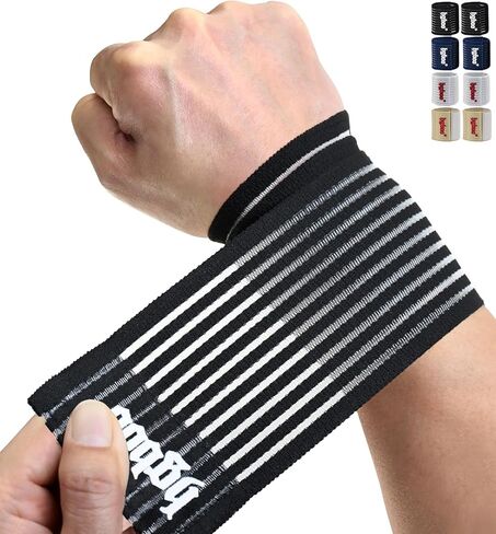 أربطة معصم مضغوطة (قطعتان)، أحزمة معصم عالية المرونة، دعامة معصم للرياضة، رفع الأثقال، التنس، كرة السلة، التهاب الأوتار، التهاب مفاصل النفق الرسغي - قماش مسامي (أسود) in Kuwait