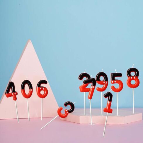 Black Red Numeral Birthday Cake Candles, White dots Cake Cupcake Decor for Boys Girls, Happy Cartoon Themed Birthday Party Decorations Supplies (Red Black, 1) in Saudi Arabia