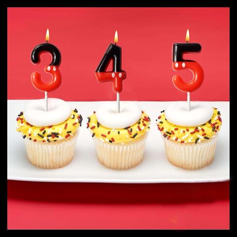 Black Red Numeral Birthday Cake Candles, White dots Cake Cupcake Decor for Boys Girls, Happy Cartoon Themed Birthday Party Decorations Supplies (Red Black, 1) in Saudi Arabia