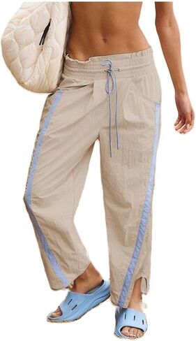 Miqil Women Y2K Striped Sweatpants Loose Wide Leg Drawstring Side Stripe Track Pants Elastic Waist Baggy Joggers in Kuwait