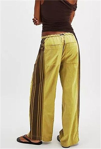 Miqil Women Y2K Striped Sweatpants Loose Wide Leg Drawstring Side Stripe Track Pants Elastic Waist Baggy Joggers in Kuwait