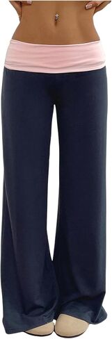 SOLY HUX Women's Sweatpants Color Block Low Rise Fold Over Waist Baggy Wide Leg Pants in Kuwait