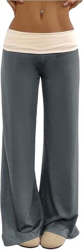 SOLY HUX Women's Sweatpants Color Block Low Rise Fold Over Waist Baggy Wide Leg Pants in Kuwait