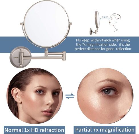 DOWRY Wall Mounted Magnifying Makeup Mirror with 10x Magnification, Oil Rubbed Bronze, 8 Inch Double-Sided Swivel Makeup Mirror Wall, 12 Inch Extension in Saudi Arabia