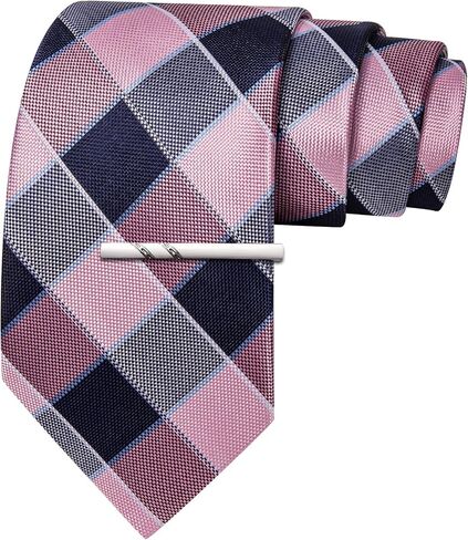 Barry.Wang Plaid Ties Mens Silk Necktie and Tie Clip Checkered Tie for Wedding Party Business Formal in Saudi Arabia