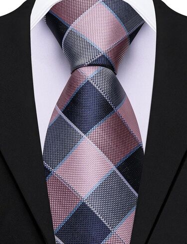 Barry.Wang Plaid Ties Mens Silk Necktie and Tie Clip Checkered Tie for Wedding Party Business Formal in Saudi Arabia