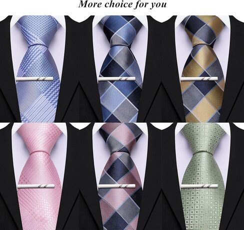 Barry.Wang Plaid Ties Mens Silk Necktie and Tie Clip Checkered Tie for Wedding Party Business Formal in Saudi Arabia